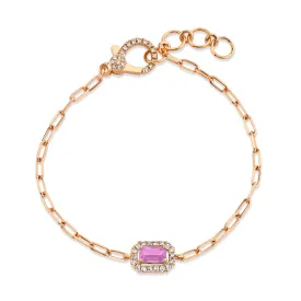 MINI ME PINK SAPPHIRE & DIAMOND HALO DROP BRACELET