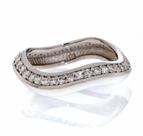 Modern Design Pave Round Cut Cubic Zirconia Channel Set Eternity Band In Sterling Silver