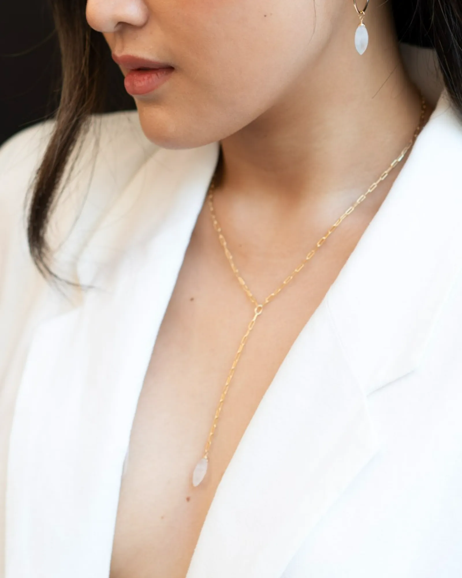 Moonstone Marquise  Y Necklace