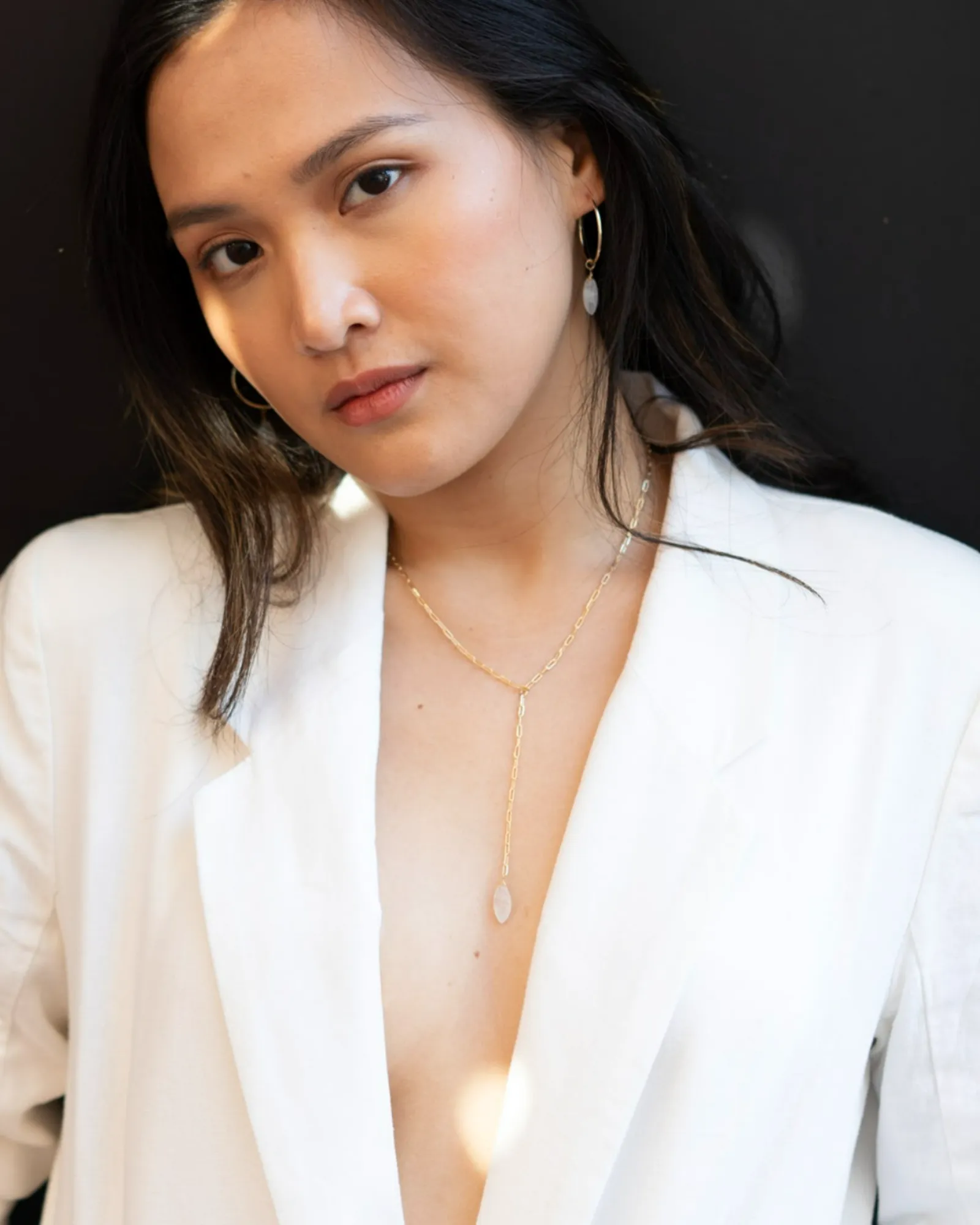 Moonstone Marquise  Y Necklace