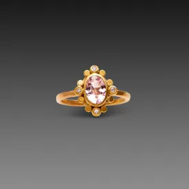 Morganite Ring with Diamond Trios