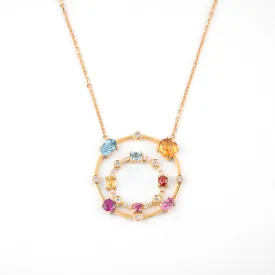 Multi coloured gemstones & diamonds 18k yellow gold pendant