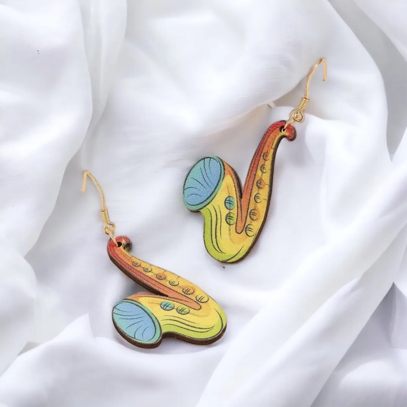 Musical Instrument Earrings - Music Teacher, Handmade Earrings, Music Earrings, Handmade Jewelry, Musician Jewelry, Saxophone Earrings