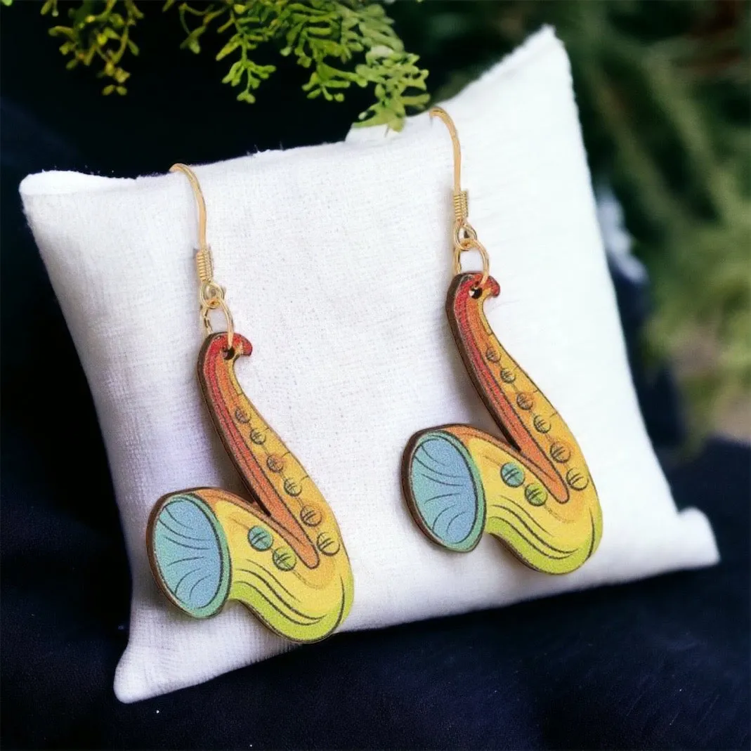 Musical Instrument Earrings - Music Teacher, Handmade Earrings, Music Earrings, Handmade Jewelry, Musician Jewelry, Saxophone Earrings