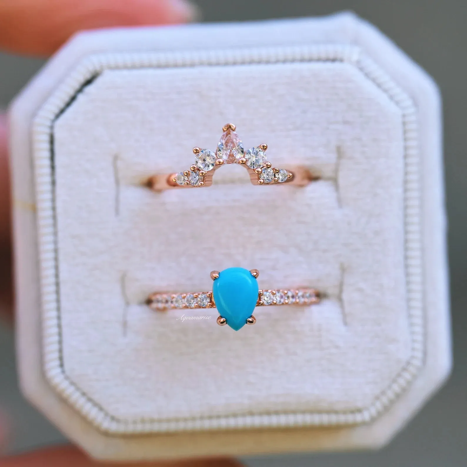 Natural Turquoise Ring Set- 14K Rose Gold Vermeil