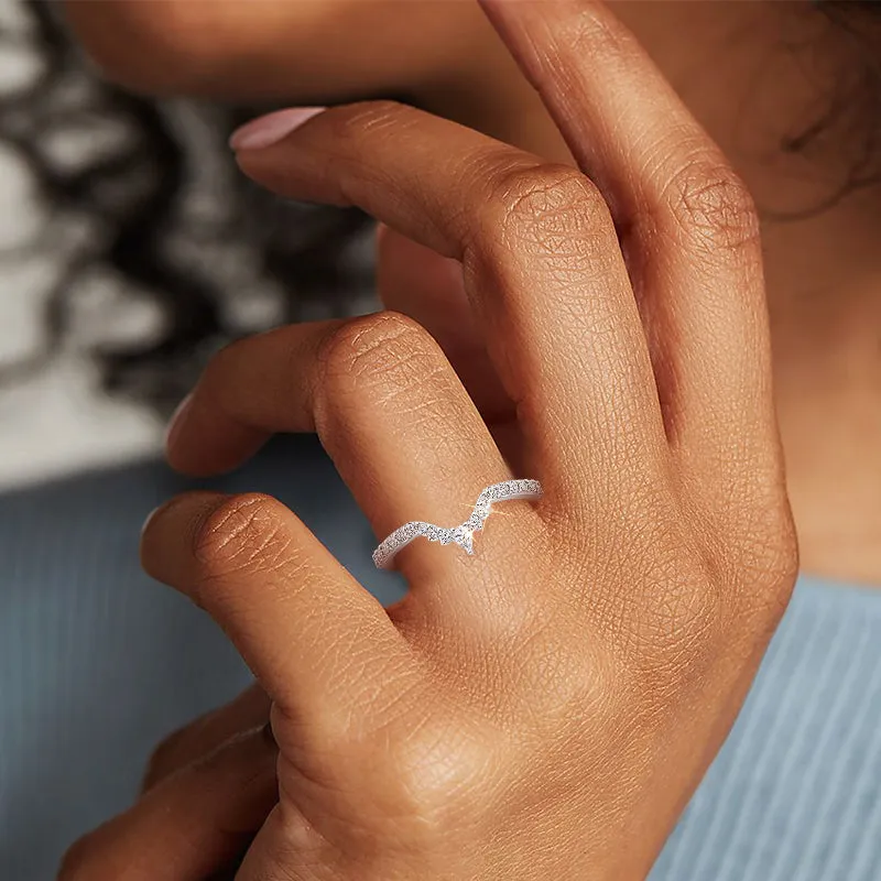 Pear and Round Stackable Curved Engagement Rings