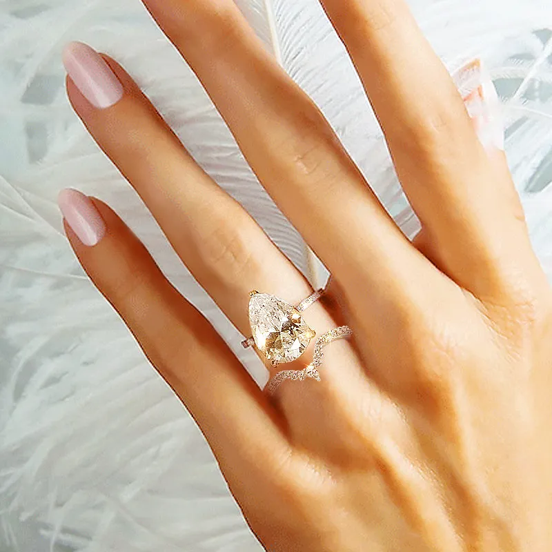 Pear and Round Stackable Curved Engagement Rings