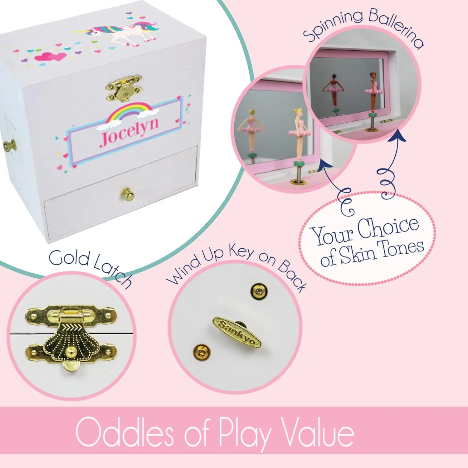 Personalized Baptism First Communion Deluxe Ballerina Jewelry Box for Girl's with Cross