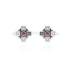 Pink Charming Stone Silver Toe Rings
