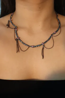 Pink Gems Black Gold Necklace