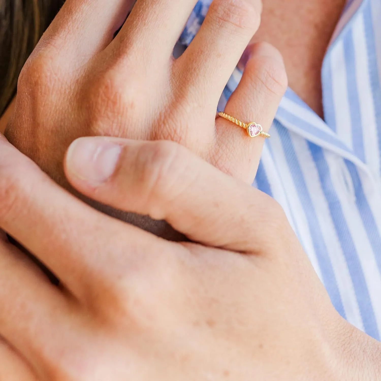 Precious Pieces 14 Gold-Plated Twisted Rope Band Baby Ring with Heart CZ Birthstone or Babies, Infants, Toddlers, Little Girls, Stackable or Pinky Jewelry for Teens and Women