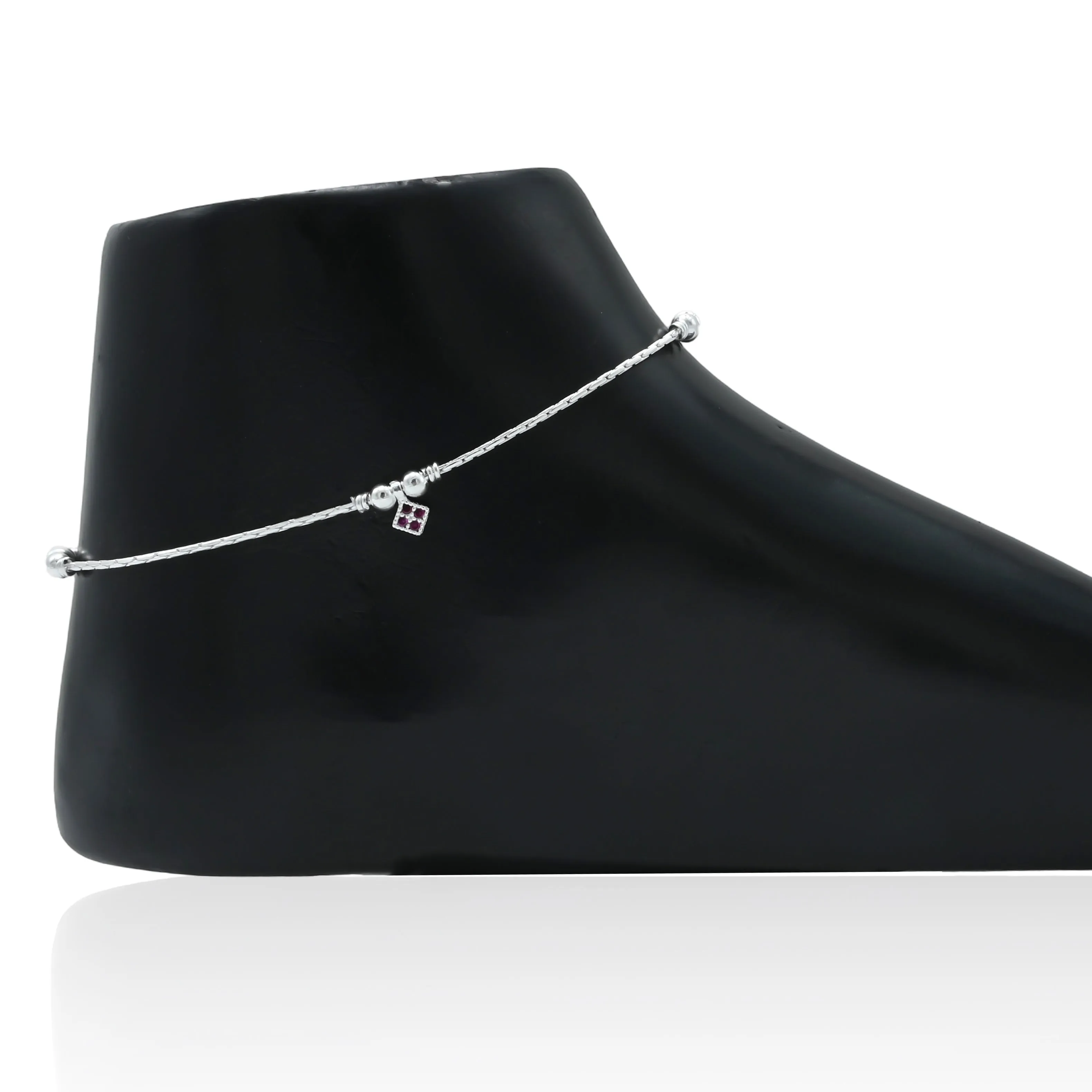 Premium Sterling Silver Payal with a Pop of Purple Charm