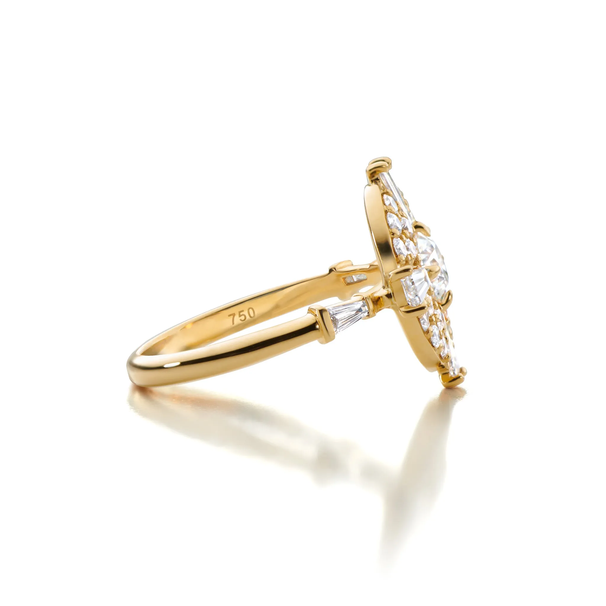 "Points North" Diamond Ring with Round and Tapered Baguette Diamonds