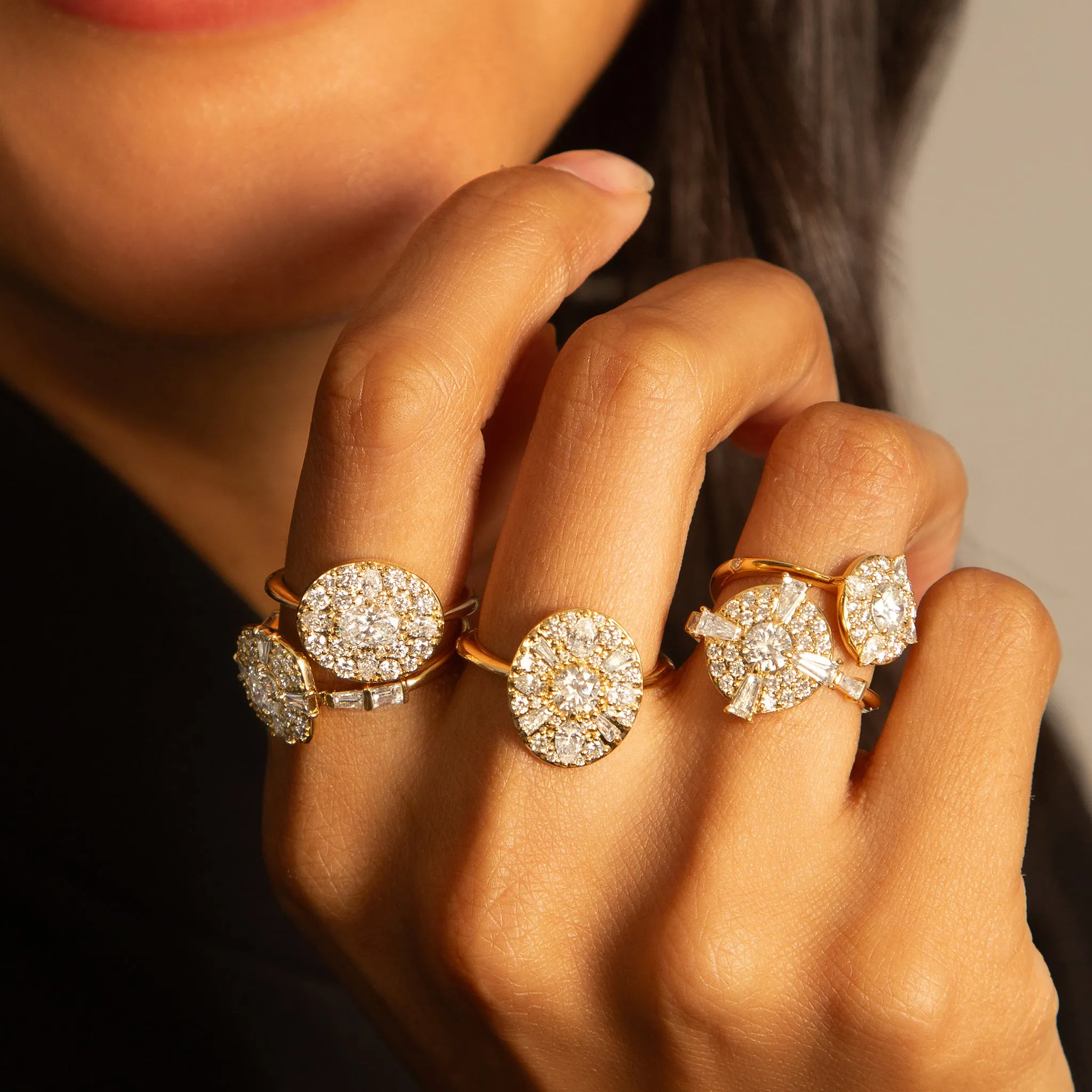 "Points North" Diamond Ring with Round and Tapered Baguette Diamonds