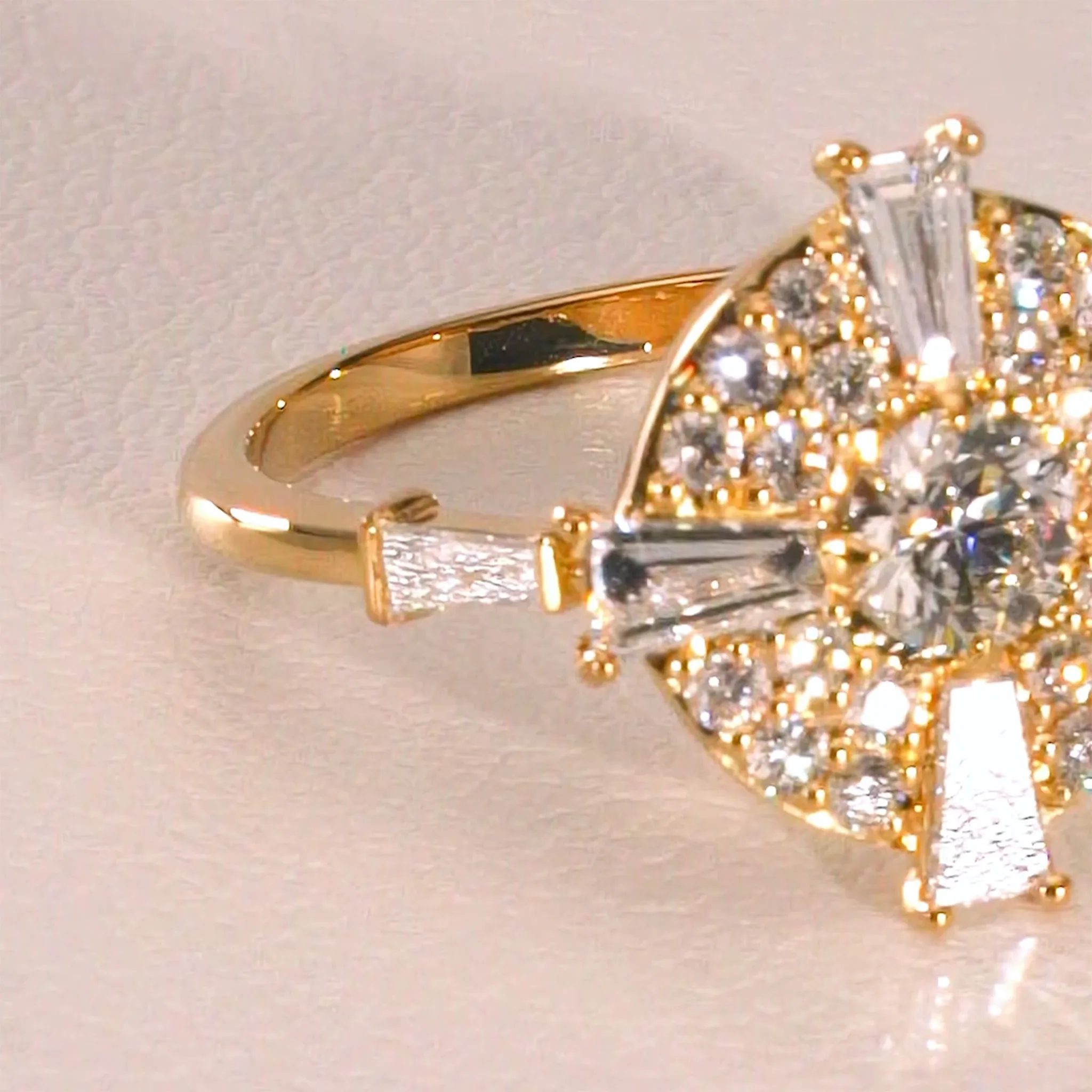 "Points North" Diamond Ring with Round and Tapered Baguette Diamonds