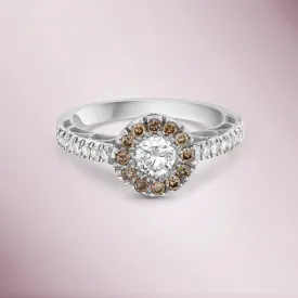 Ready to Ship Brown & Diamond Cluster Ring (0.74 ct.) in 18K Gold, Made in Italy