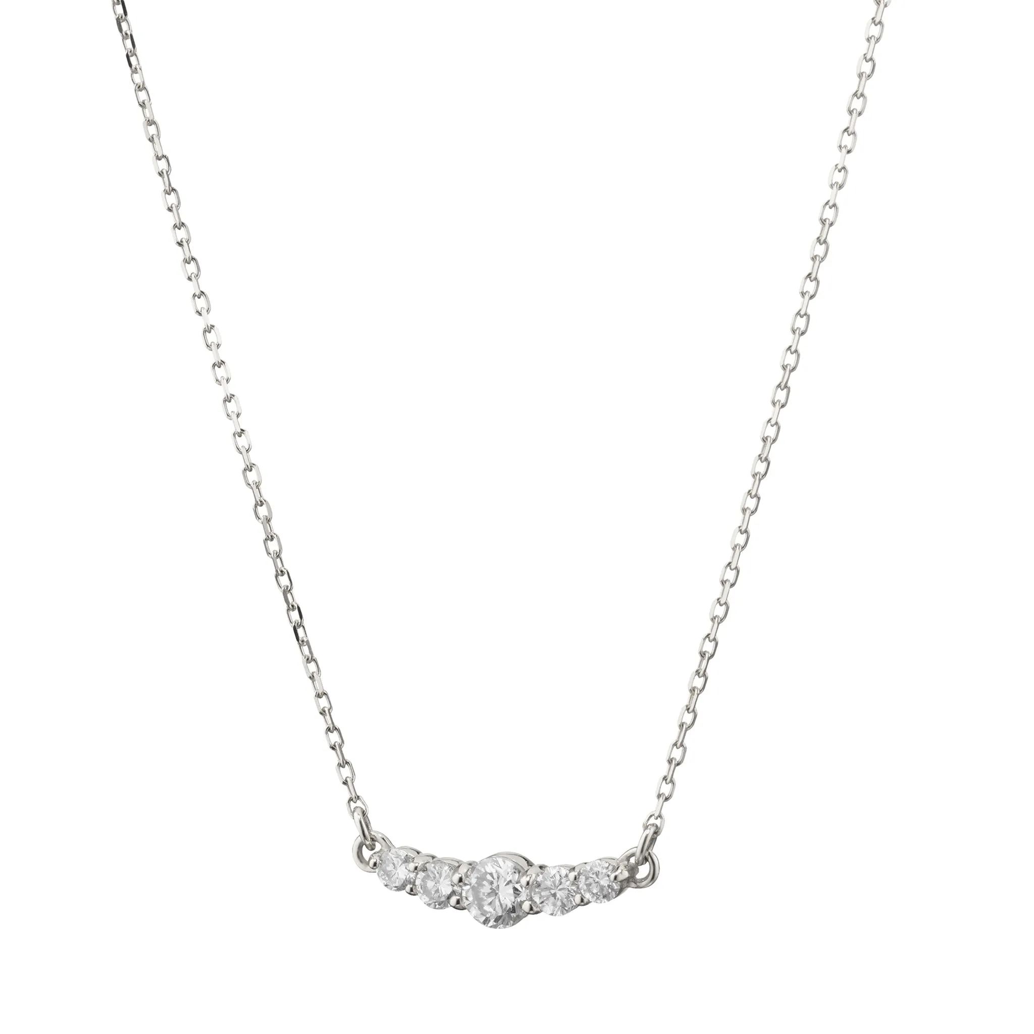 Reclaimed 18K White Gold and Round Diamond Necklace, 5 Diamonds