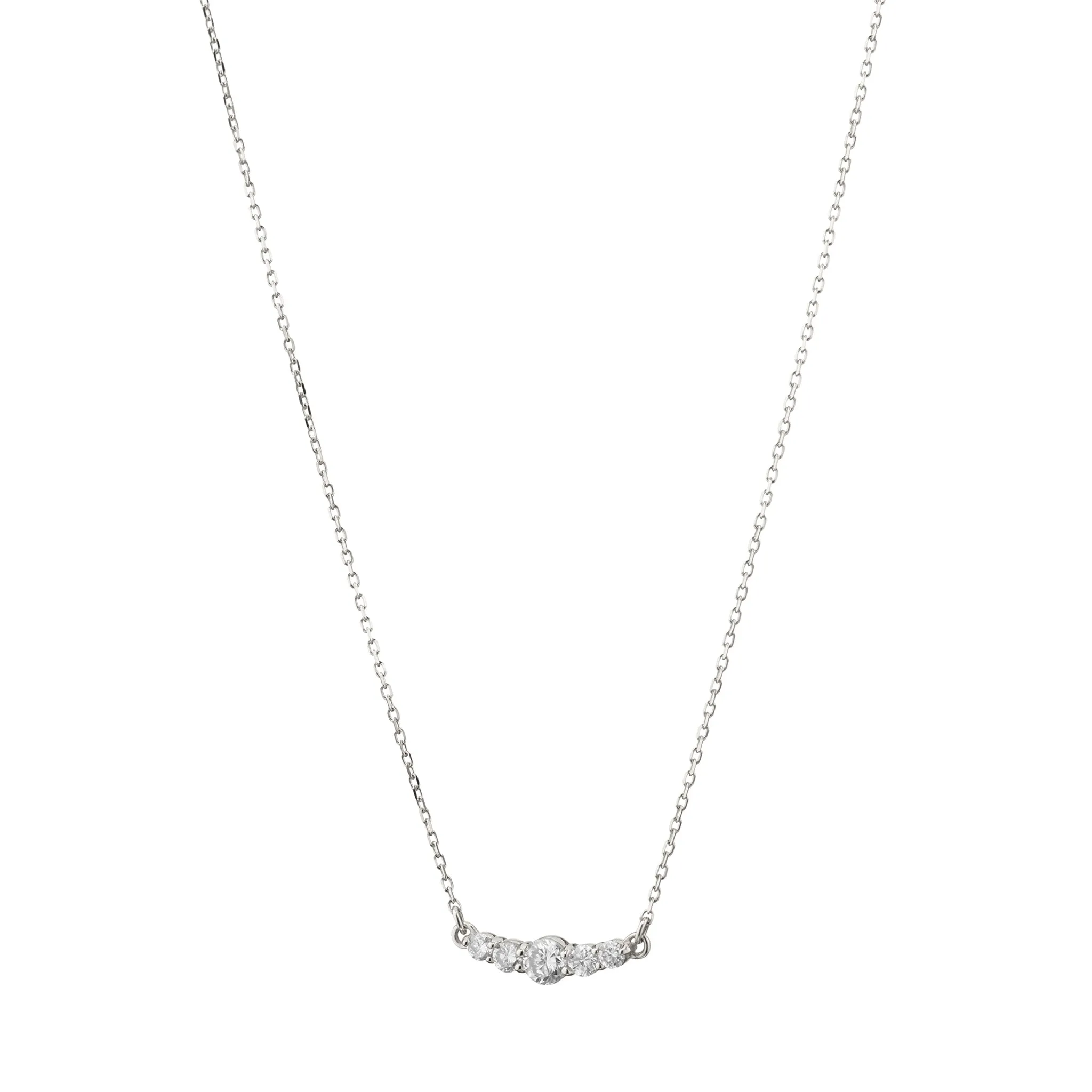 Reclaimed 18K White Gold and Round Diamond Necklace, 5 Diamonds