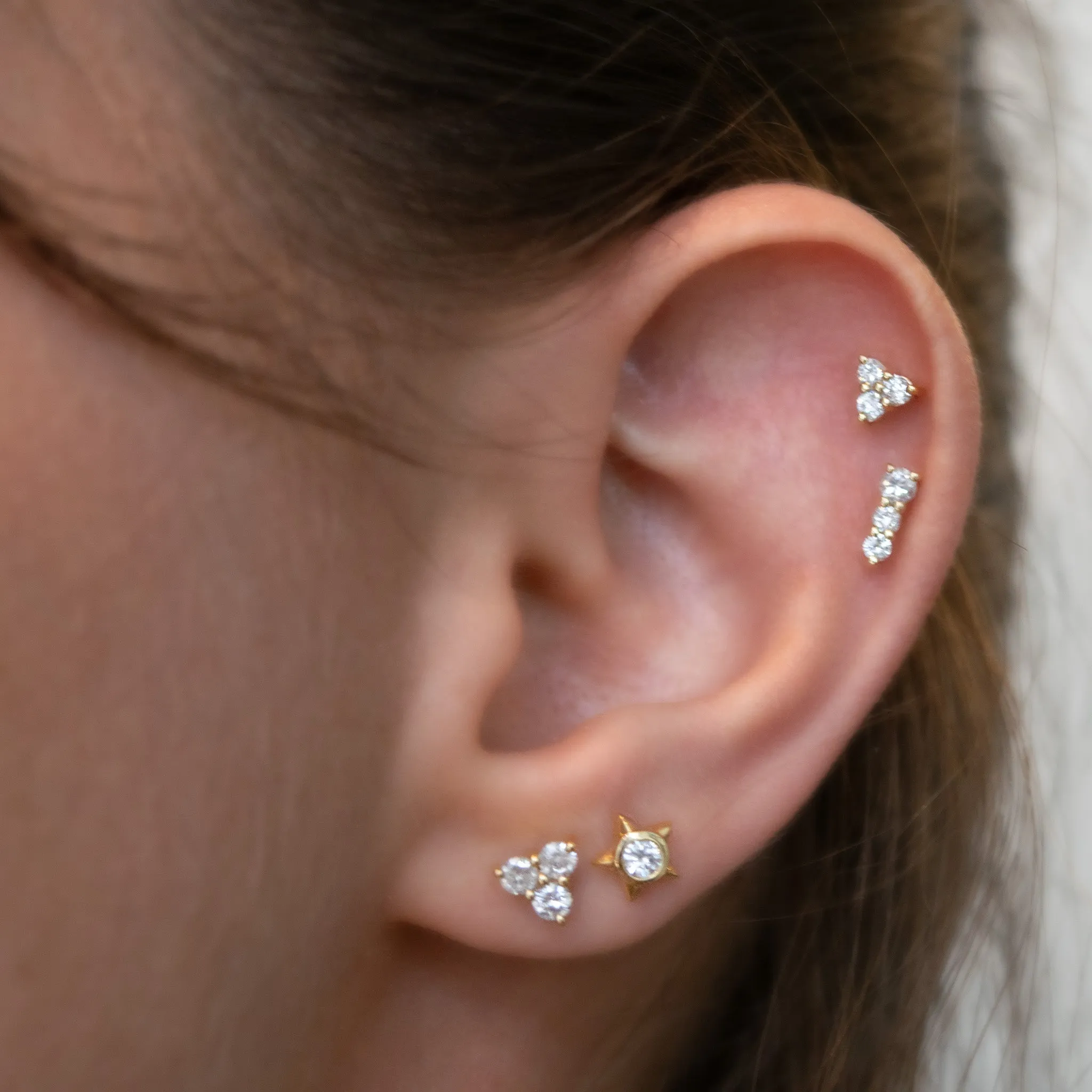 Reclaimed 18K Yellow Gold and Diamond Star Stud Earrings