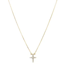 Reclaimed 18K Yellow Gold and Round and Baguette Diamond Cross Necklace