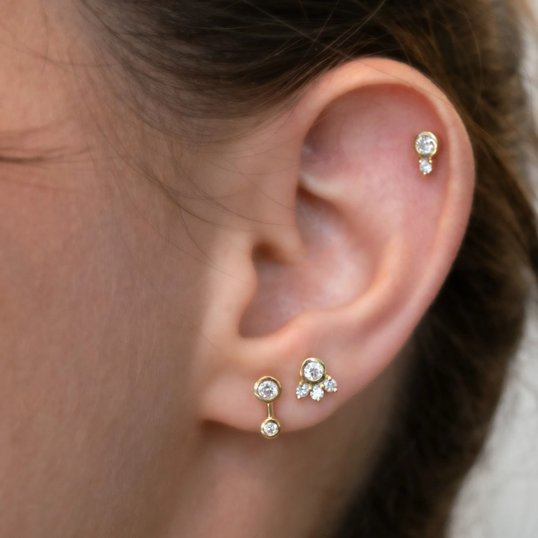 Reclaimed 18K Yellow Gold and Round Diamond Earrings, 2 Diamonds
