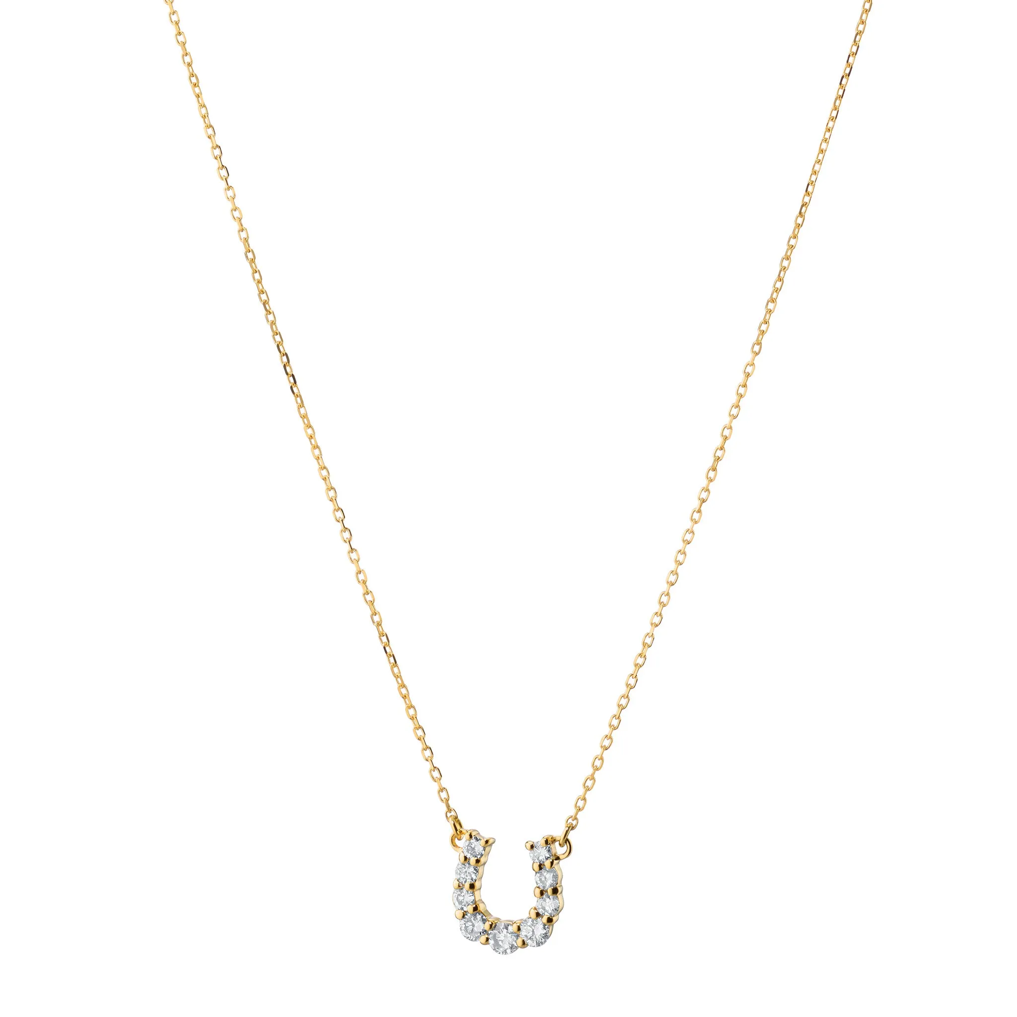Reclaimed 18K Yellow Gold and Round Diamond Horseshoe Necklace, 9 Diamonds