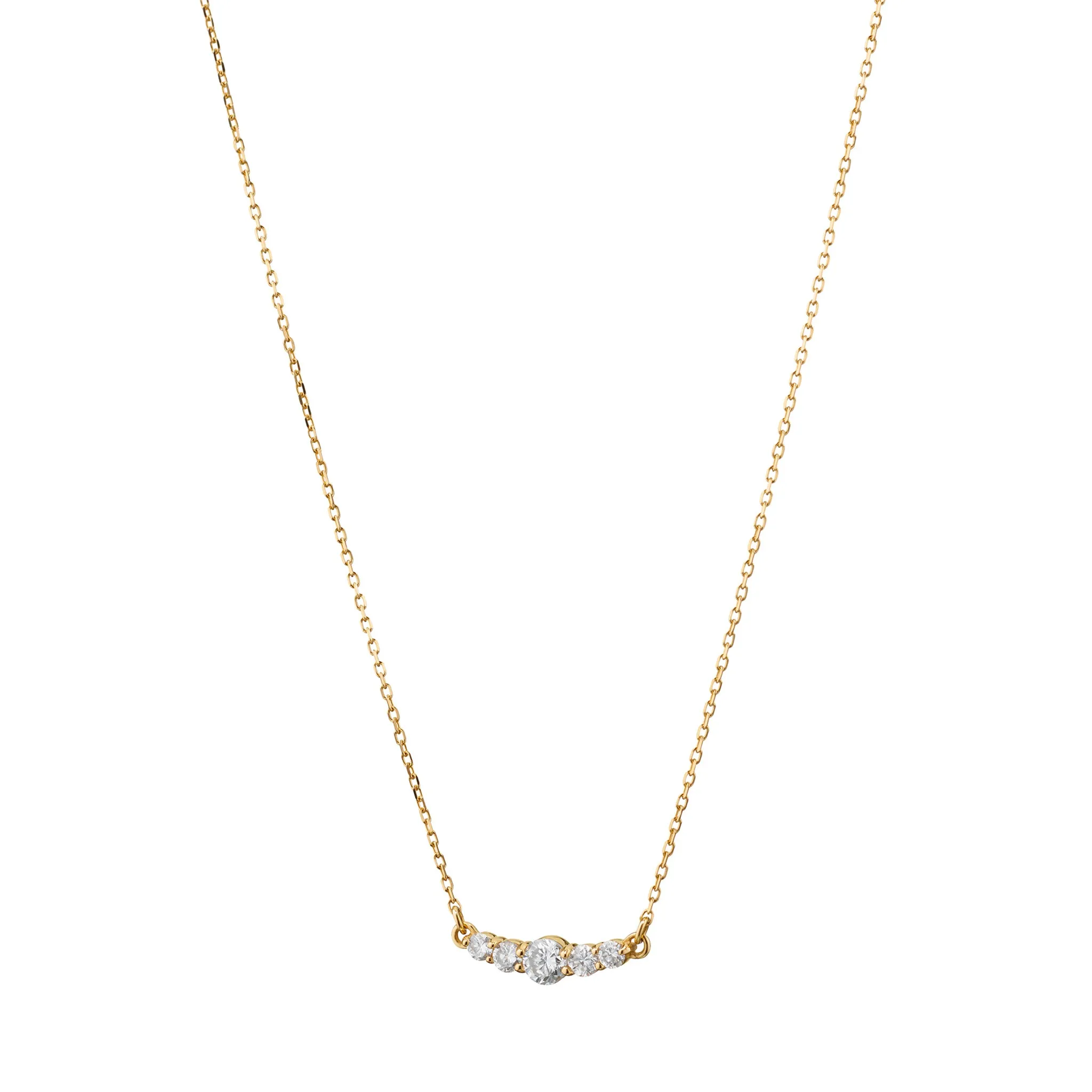 Reclaimed 18K Yellow Gold and Round Diamond Necklace, 5 Diamonds