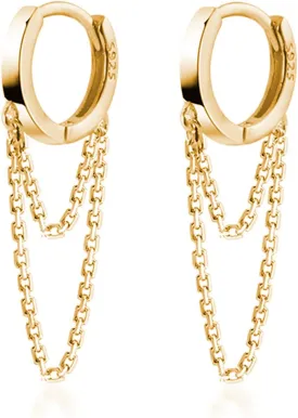 Reffeer Solid 925 Sterling Silver Tassel Chain Drop Dangle Small Hoop Earrings Huggie for Women Teen