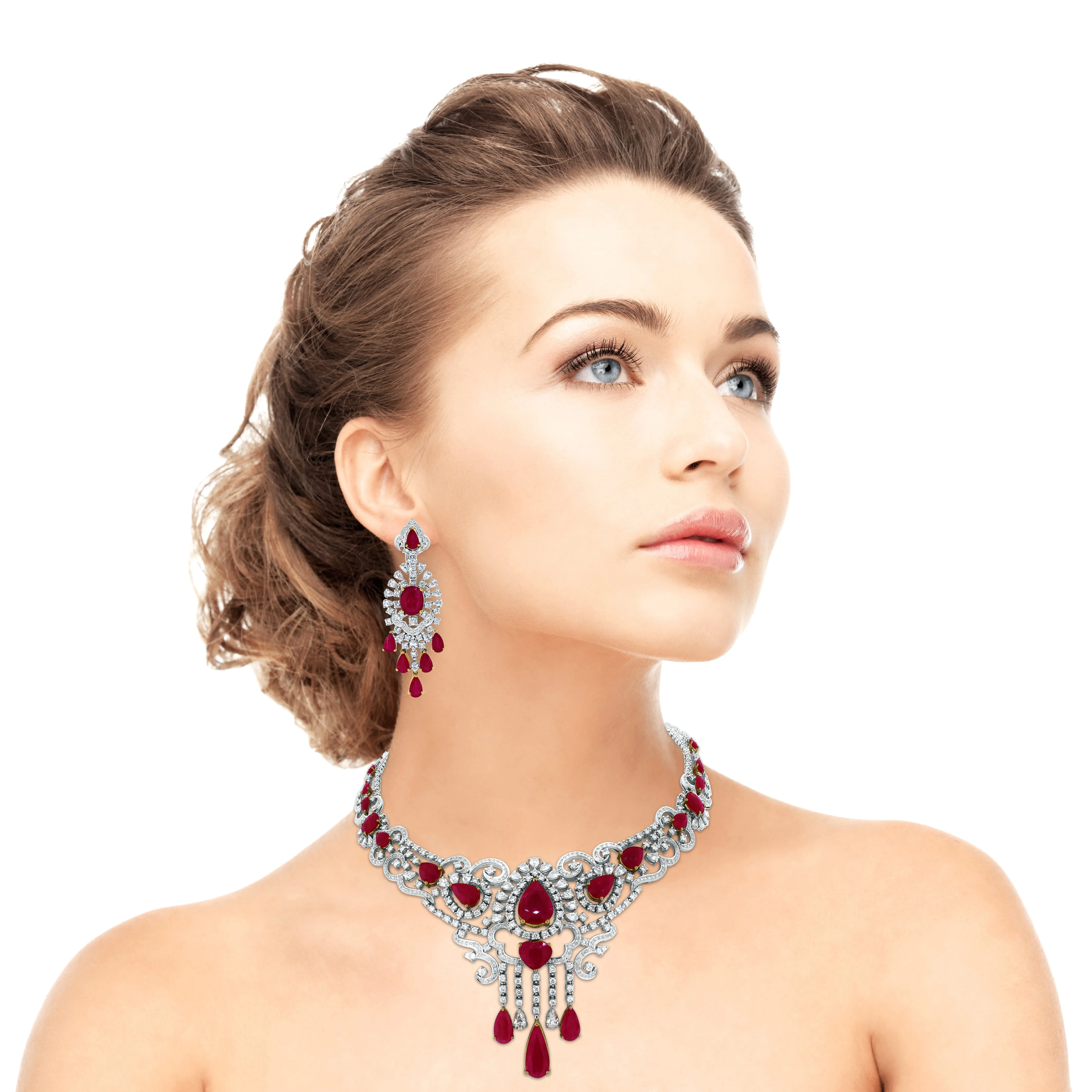 Regalia Ruby & Diamond Earrings (26.24 ct Diamonds & Rubies) in White Gold