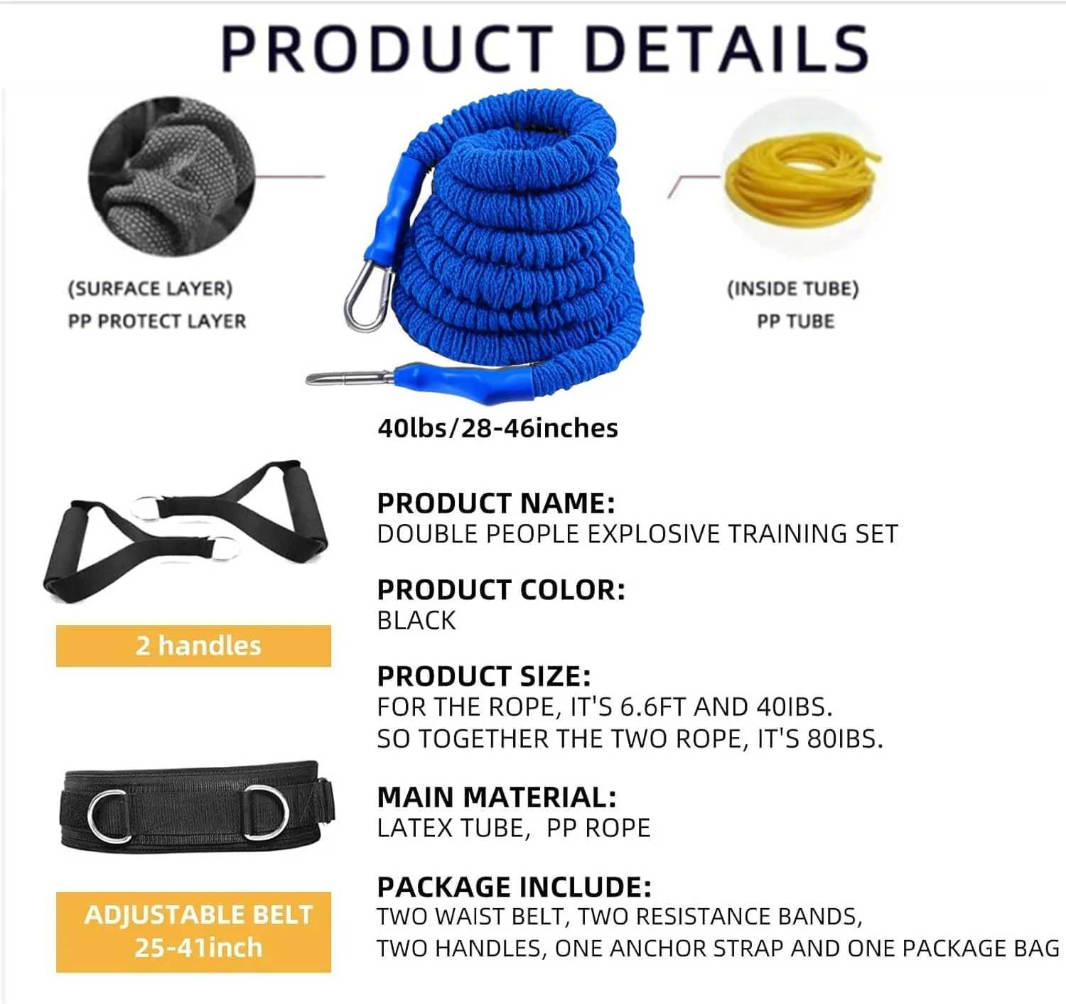 Resistance Speed Training Set, 8pcs Exercise Explosive Force Bounce Physical Equipment Double Rope Improve Agility Power Strength for Jumping Basketball Tennis Football Volleyball
