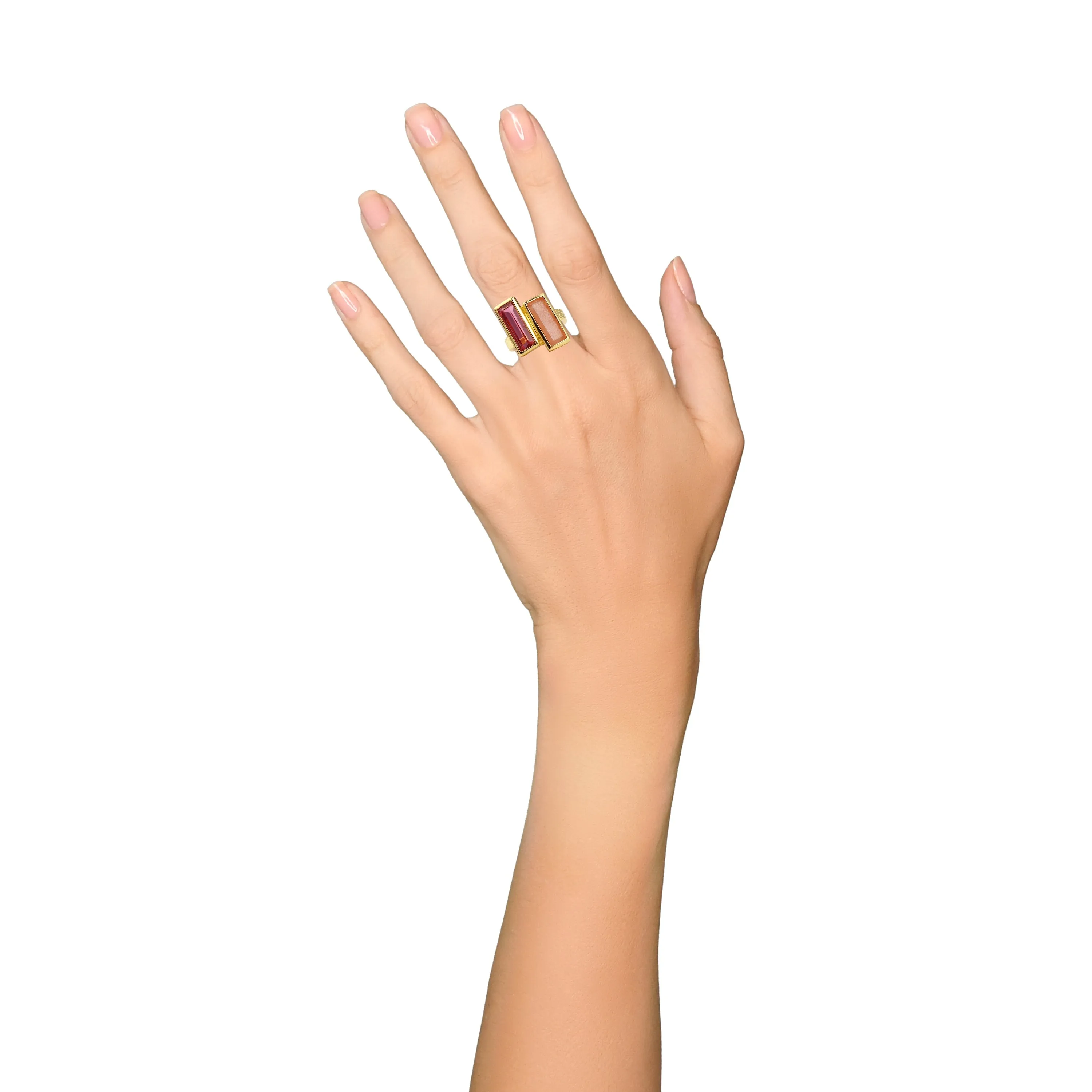 Ring - Double Bar - Pink and Orange Quartz