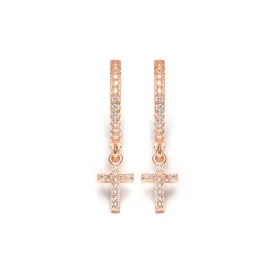 Rose Gold Pave Cross Hoops
