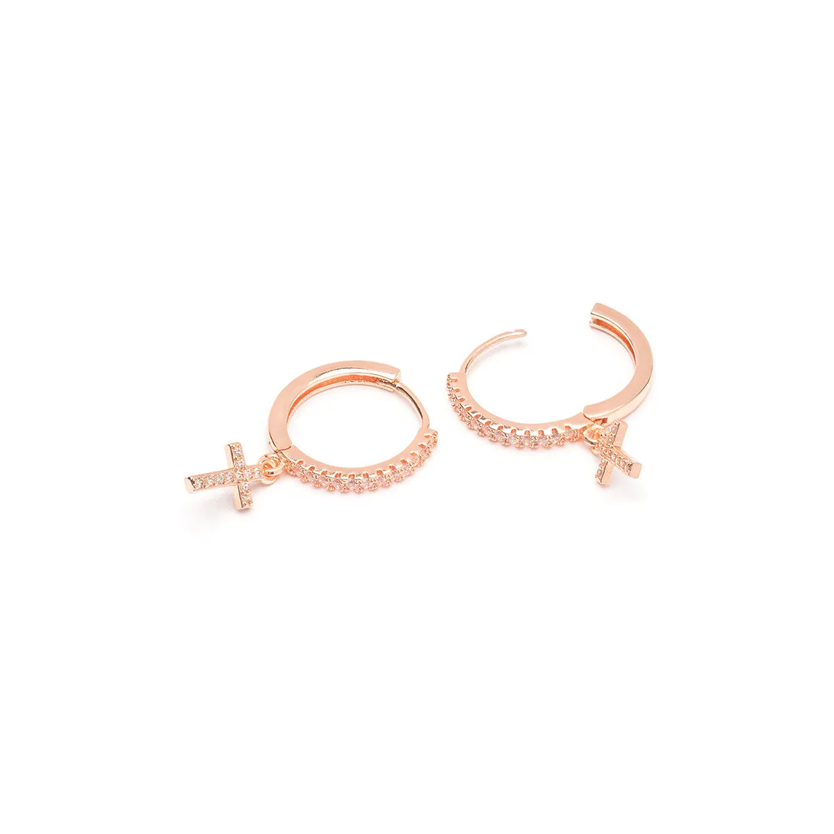 Rose Gold Pave Cross Hoops