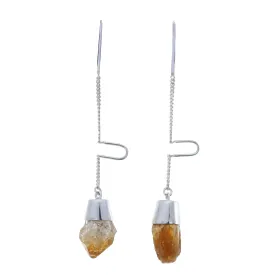 ROUGH CITRINE PULL THROUGH EARRINGS - SILVER