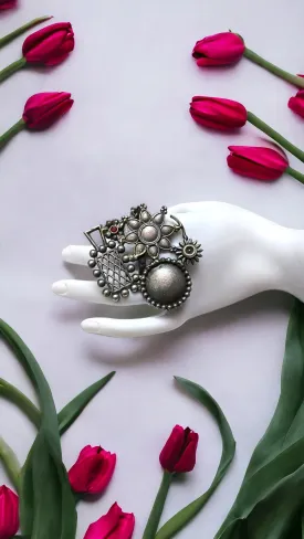 Shevanti Silver Lookalike Oxidised Finger Ring