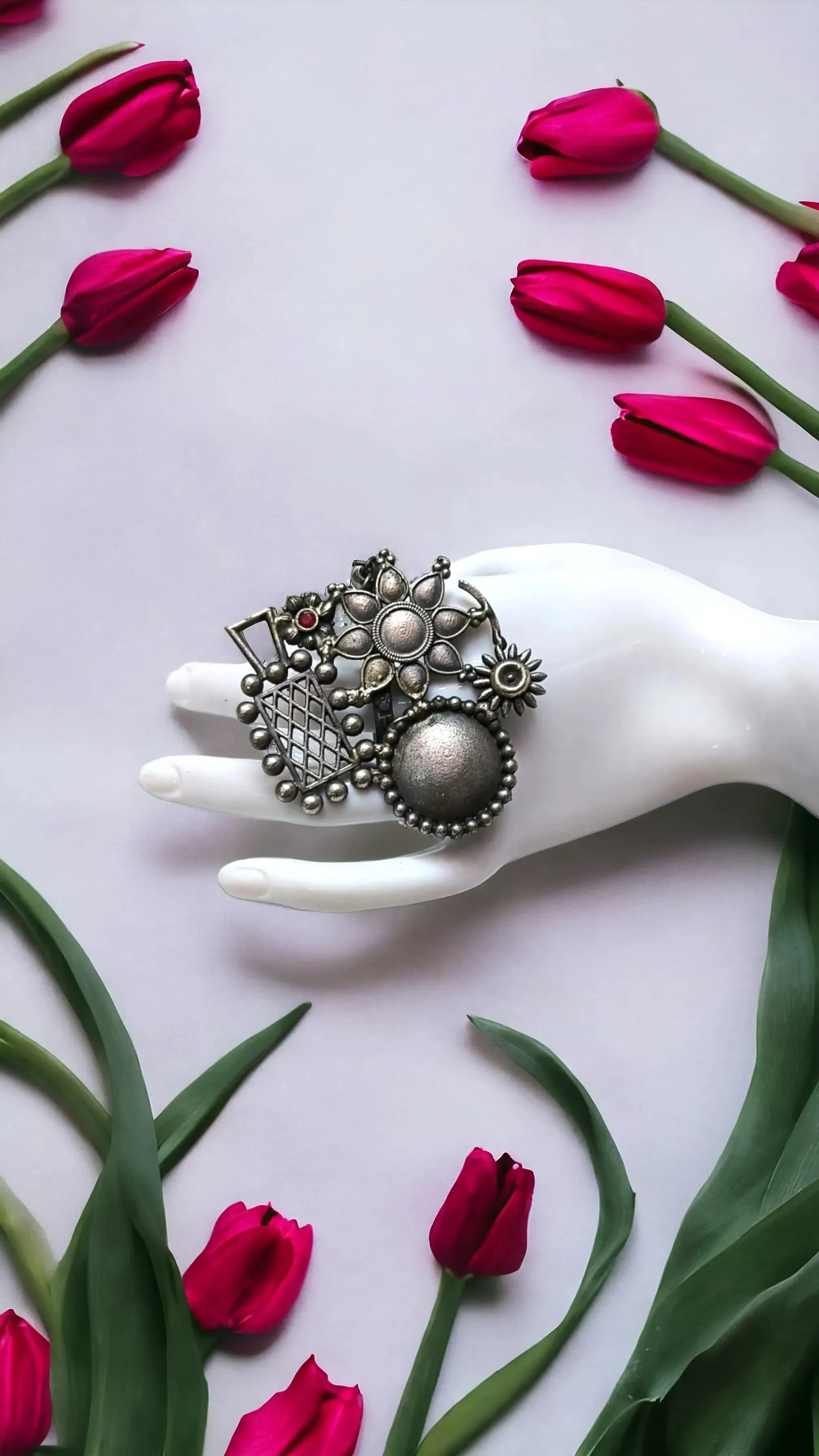 Shevanti Silver Lookalike Oxidised Finger Ring