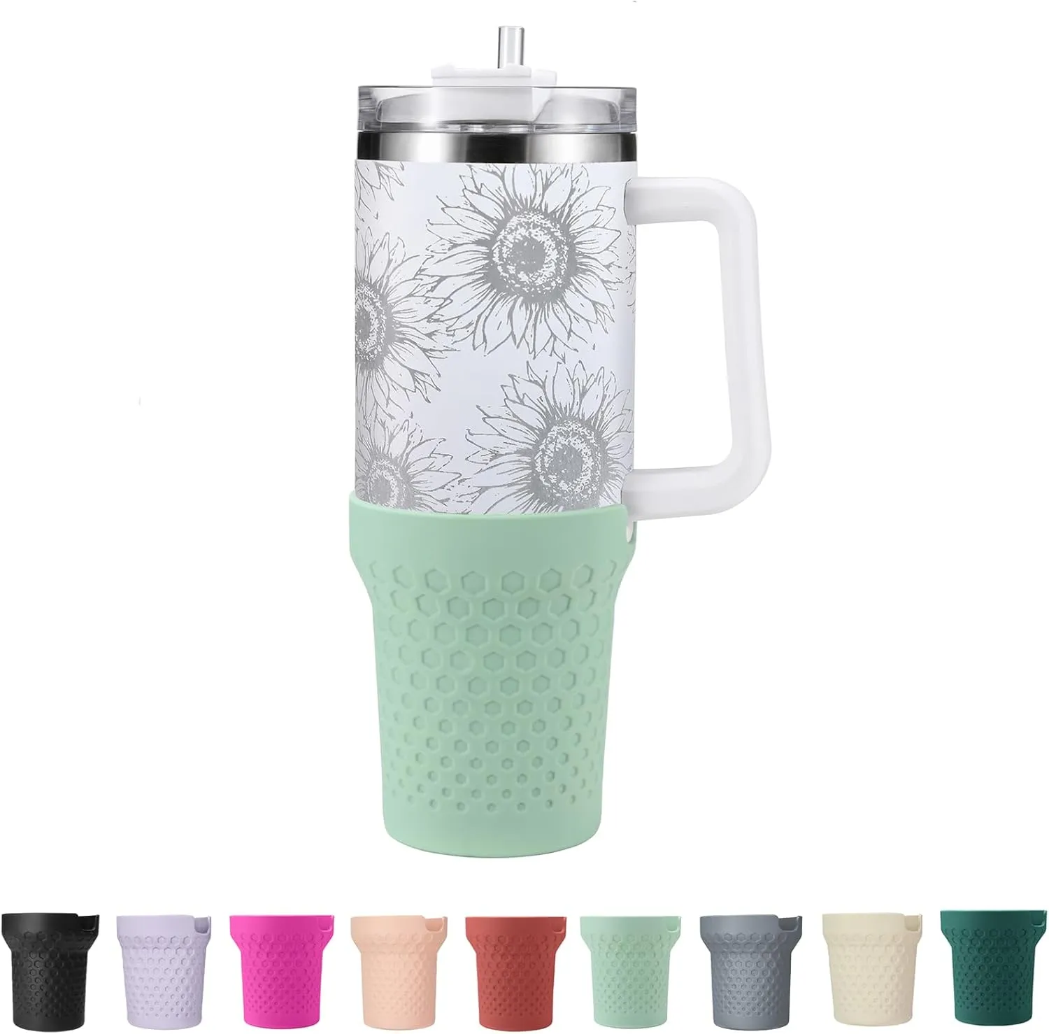 Silicone Boot for Stanley Cup, Bottom Protector Sleeve Accessories for Quencher H2.0 FlowState Tumbler 40oz / Adventure Quencher Tumbler 40oz (Light Green)