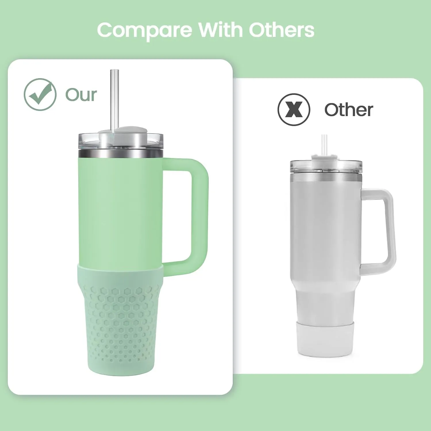 Silicone Boot for Stanley Cup, Bottom Protector Sleeve Accessories for Quencher H2.0 FlowState Tumbler 40oz / Adventure Quencher Tumbler 40oz (Light Green)