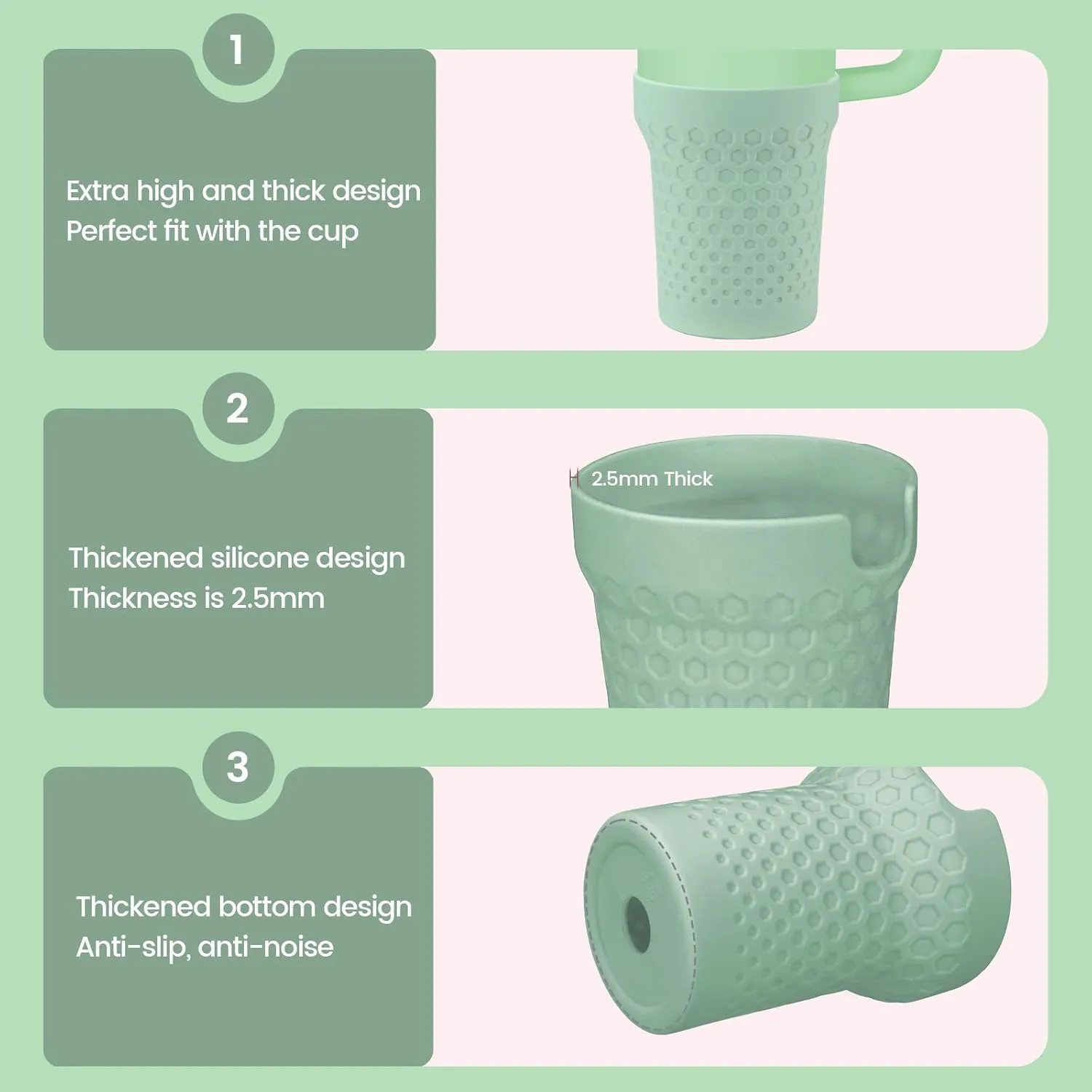 Silicone Boot for Stanley Cup, Bottom Protector Sleeve Accessories for Quencher H2.0 FlowState Tumbler 40oz / Adventure Quencher Tumbler 40oz (Light Green)