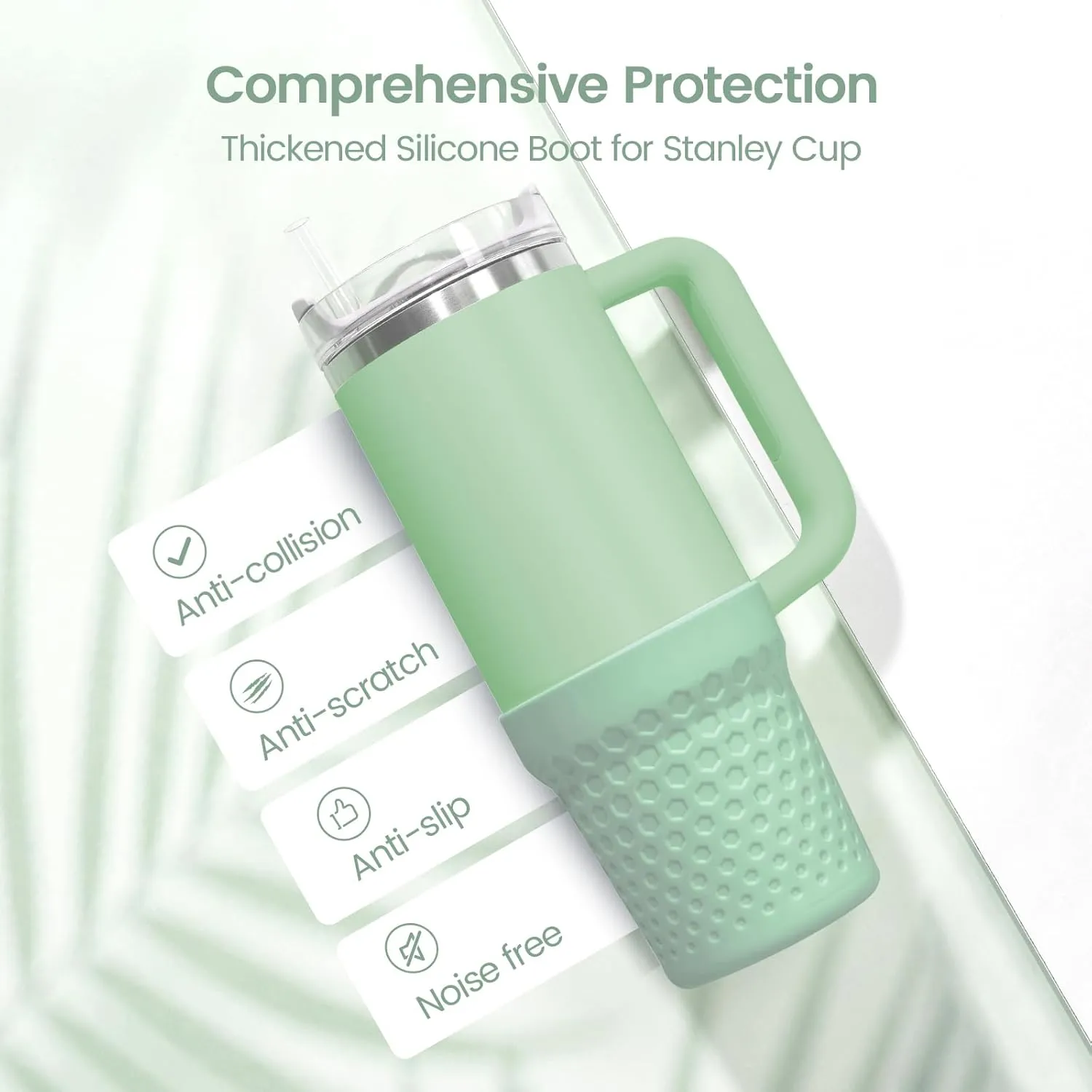 Silicone Boot for Stanley Cup, Bottom Protector Sleeve Accessories for Quencher H2.0 FlowState Tumbler 40oz / Adventure Quencher Tumbler 40oz (Light Green)