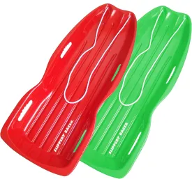 Slippery Racer Downhill Xtreme Flexible Adults and Kids Plastic Toboggan Snow Sled for up to 2 Riders with Pull Rope and Handles. (RED/Green, 2)