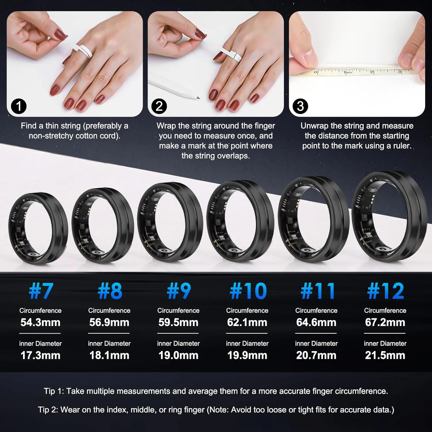 Smart Ring Fitness Tracker for Women Men - Waterproof Health Rings for Sleep Tracker, Heart and Blood Oxygen Monitor, Fitness Ring for Family Care,Step and Burned Calories Counter(10#)