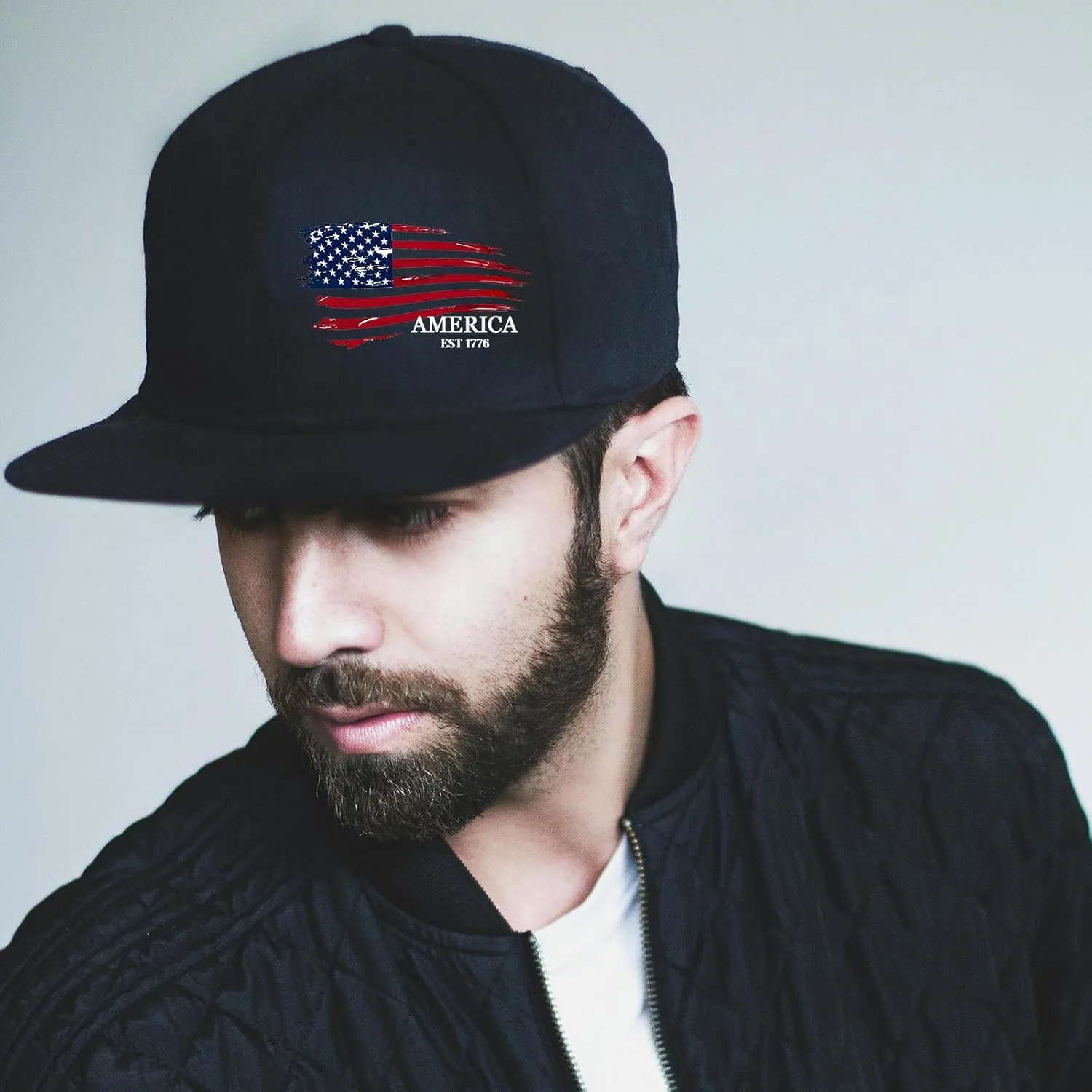 Snapback Hats for Men Flat Bill Brim Hats for Men Skeleton Skull Fitted Hat for Mens Black Baseball Hat Hip Hop 