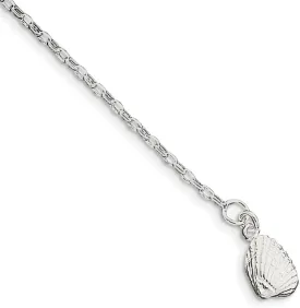 Solid 925 Sterling Silver Shell Anklet 9"