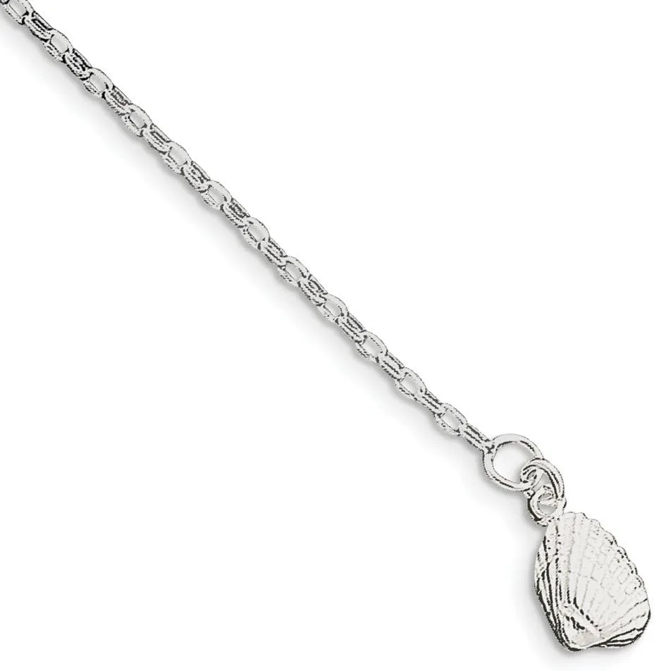 Solid 925 Sterling Silver Shell Anklet 9"