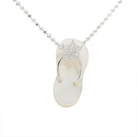 Sterling Silver CZ Plumeria White Shell Slipper Pendant (Chain Sold Separately)