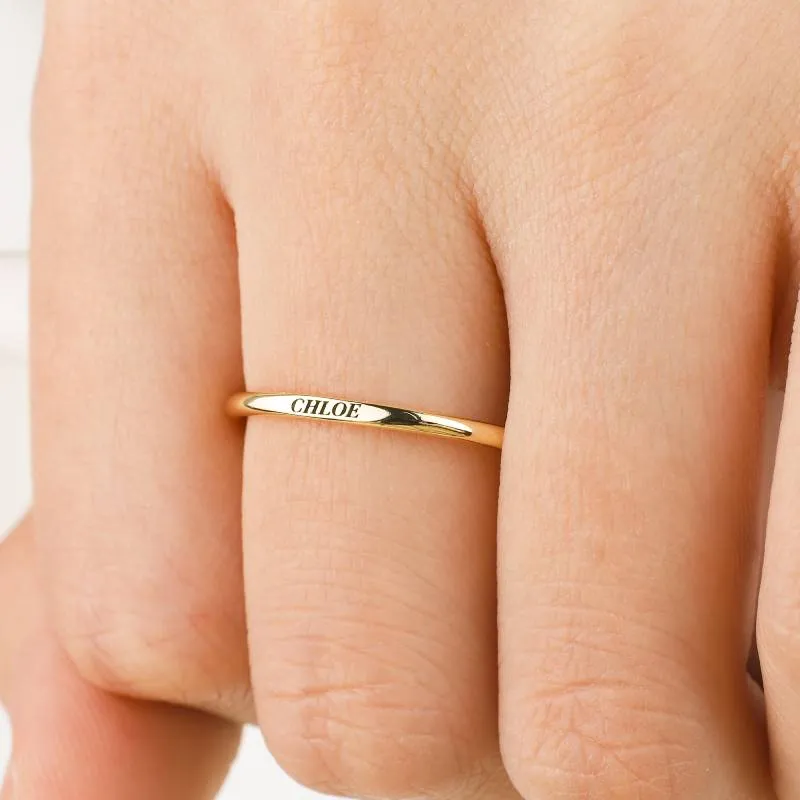 Sterling Silver Flat Top Super Tiny Stackable Name Ring