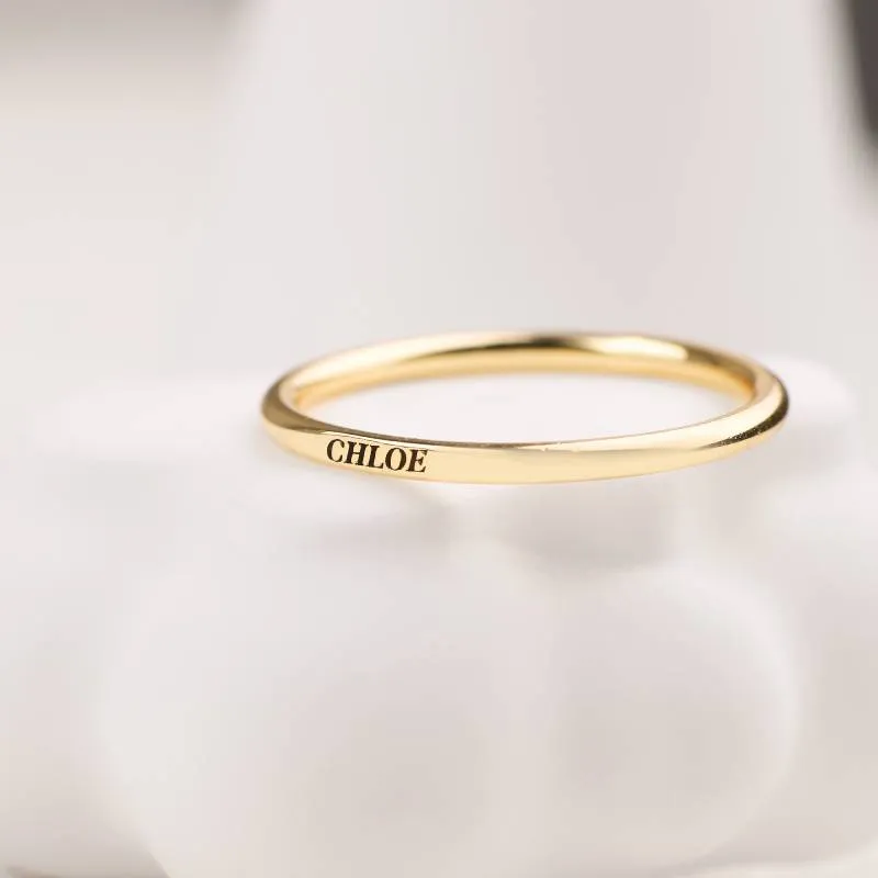 Sterling Silver Flat Top Super Tiny Stackable Name Ring