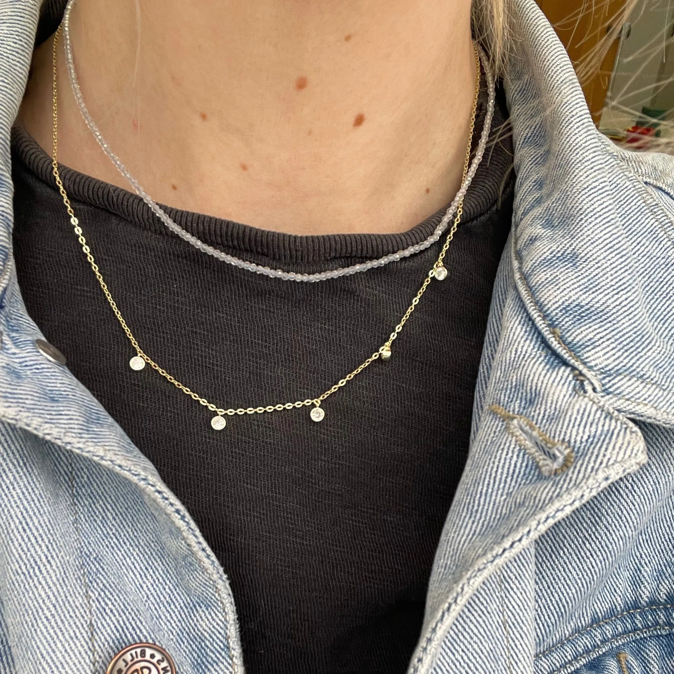 Sterling Silver Gold Plated White Topaz Bead Necklace