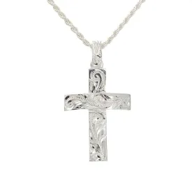 Sterling Silver Hawaiian Scroll 3D Cross Pendant (Chain Sold Separately)